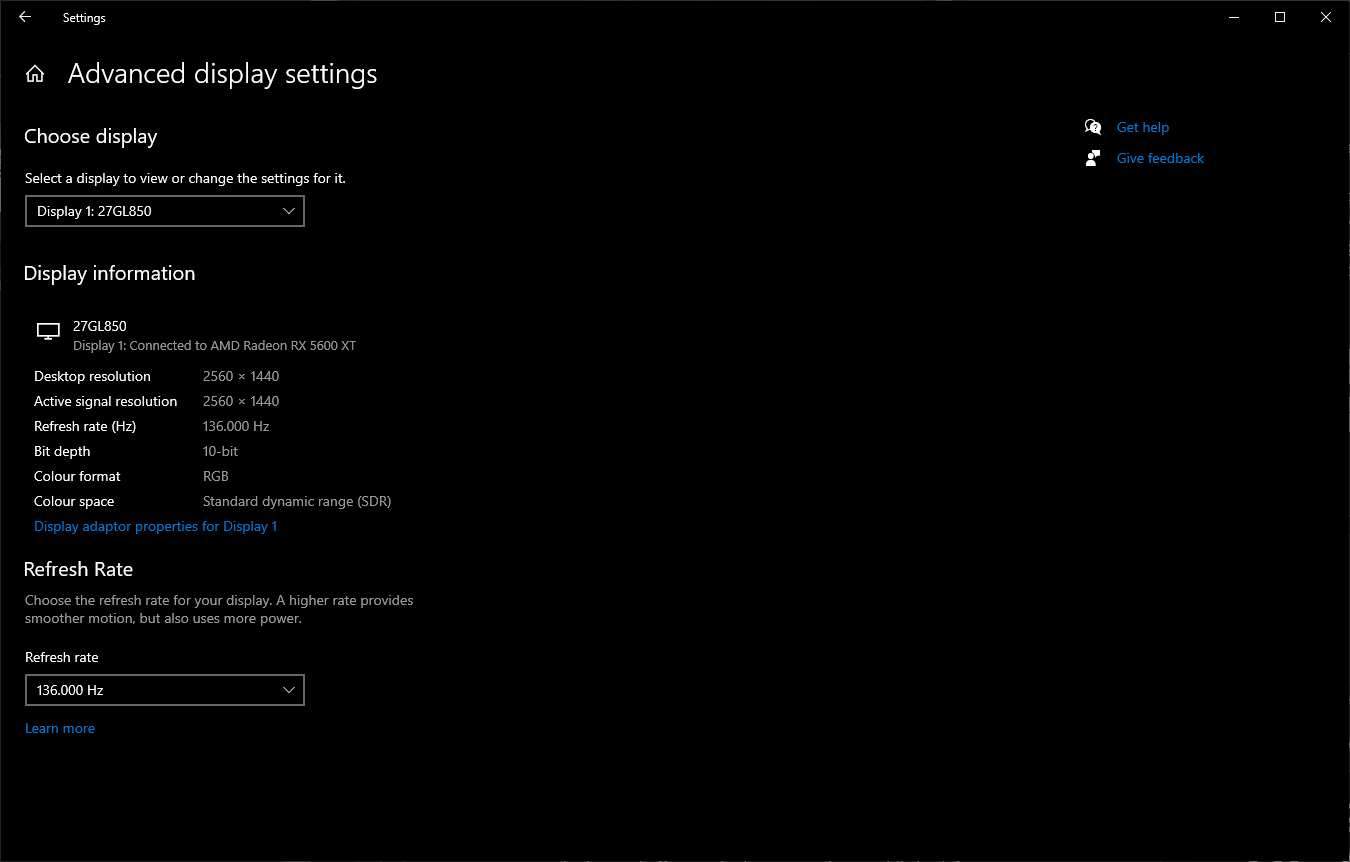 Windows display settings after