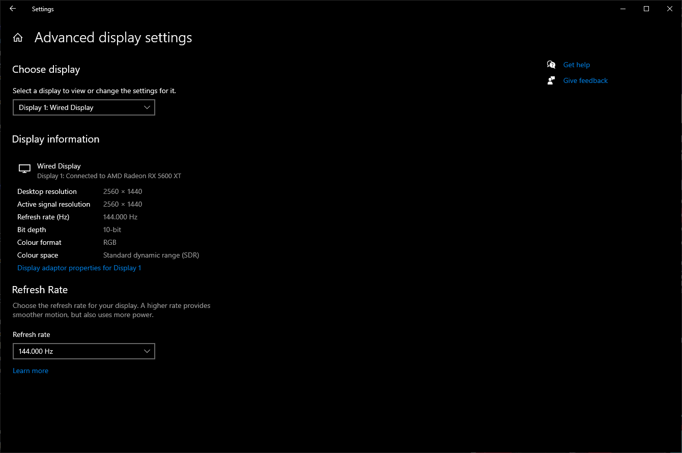 Windows display settings before