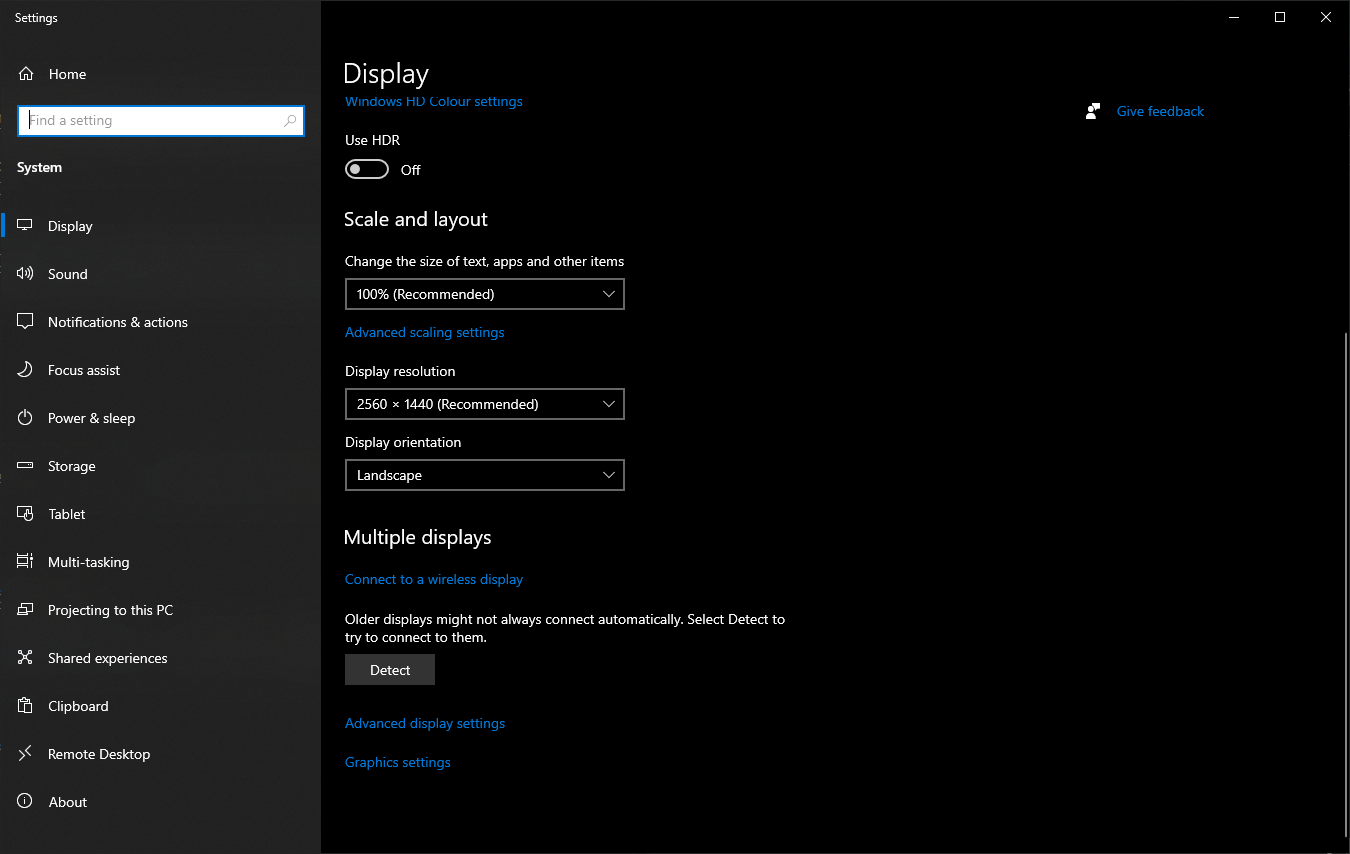 Windows display settings