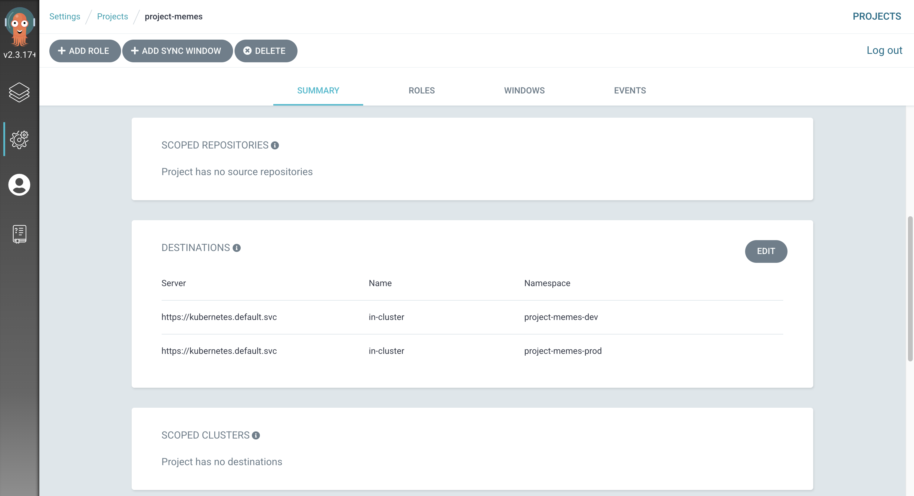 ex8.argocd project settings